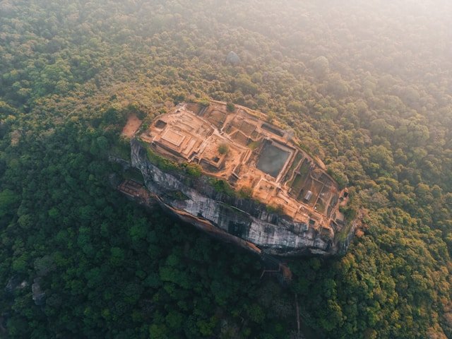 Sigiriya Lion Rock towering over jungle